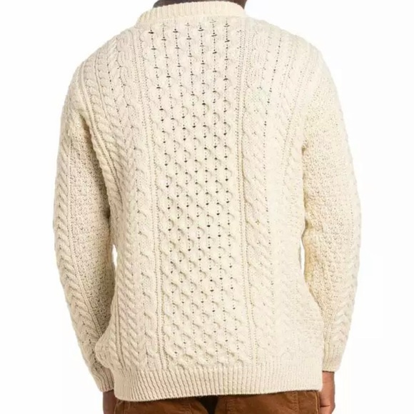 Rue Saint-Patrick Worsted Wool Aran Irish Fisherman Sweater Cream - Picture 2 of 3
